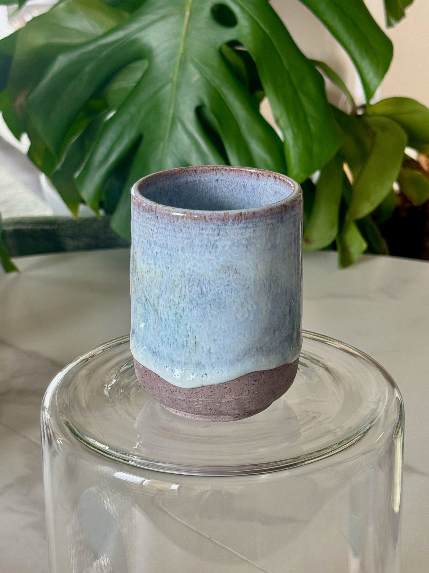 Matte butter yellow thumb cup with lavender base