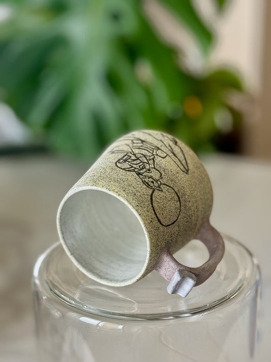Mandalorian and Grogu Lion King mug bottom view showing white glazed interior and pink handle with white accent
