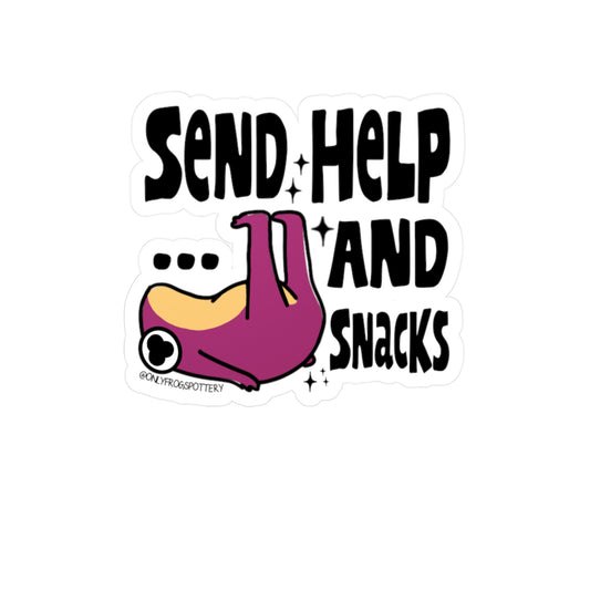 Frog Vinyl Decal Sticker – Send help and snacks