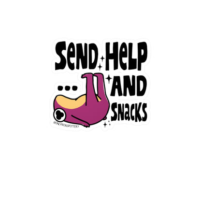 Frog Vinyl Decal Sticker – Send help and snacks