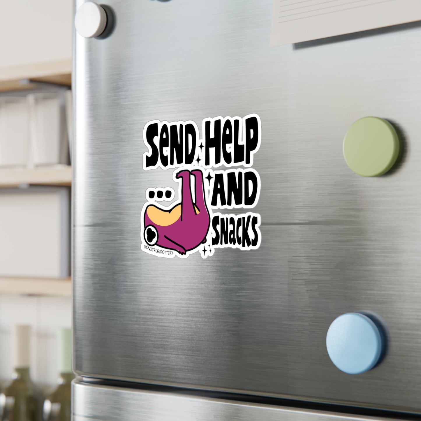 Frog Vinyl Decal Sticker – Send help and snacks