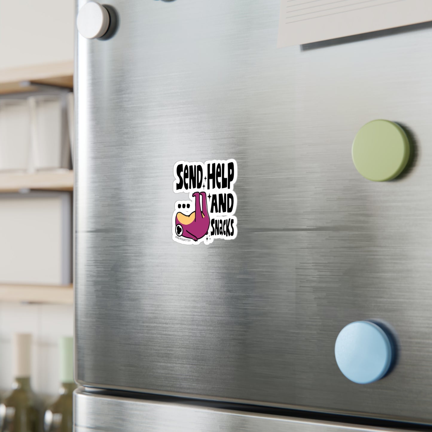 Frog Vinyl Decal Sticker – Send help and snacks