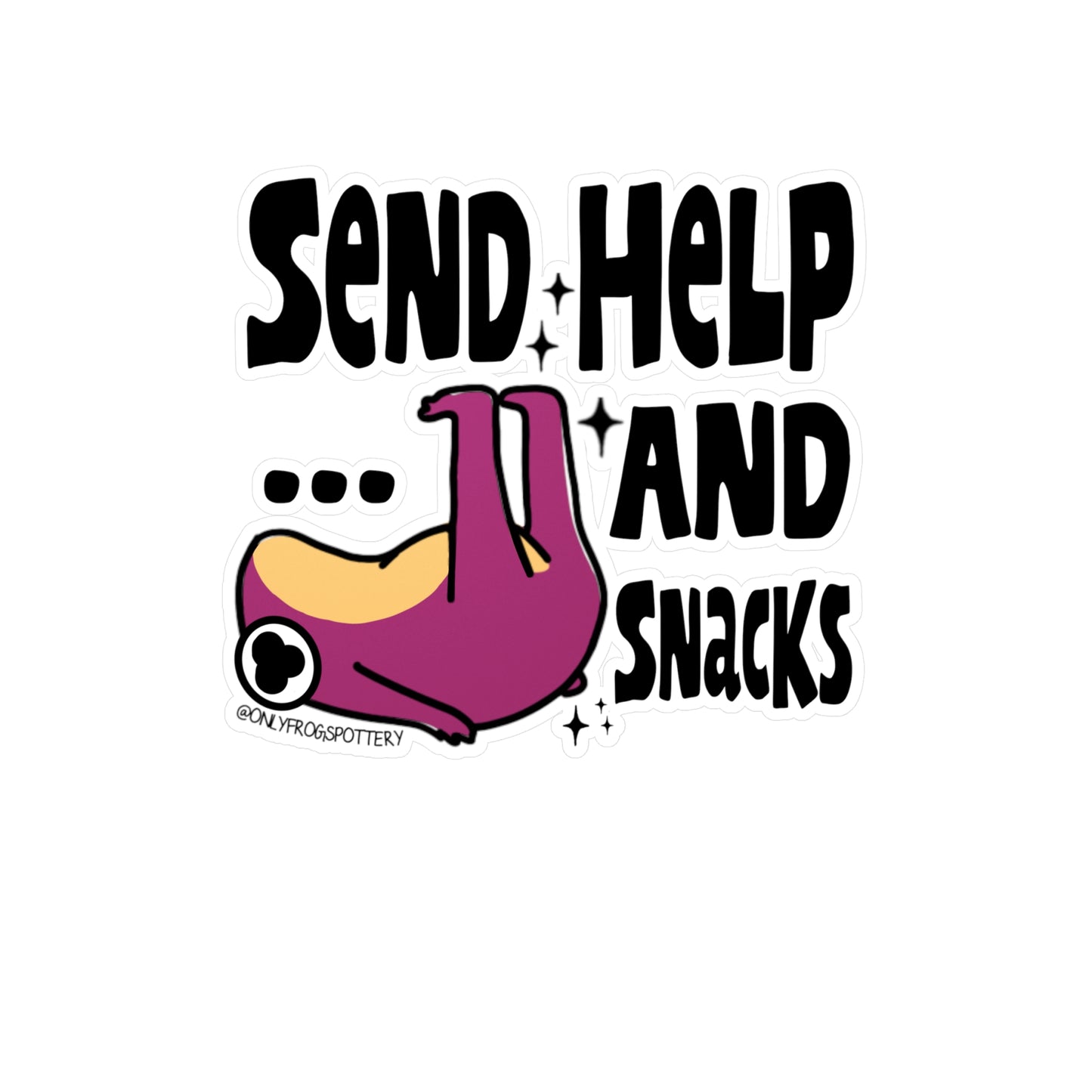 Frog Vinyl Decal Sticker – Send help and snacks