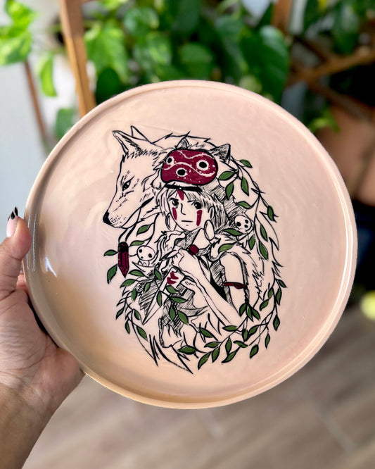 Princess Mononoke plate front view showing San with wolf mask and Moro
