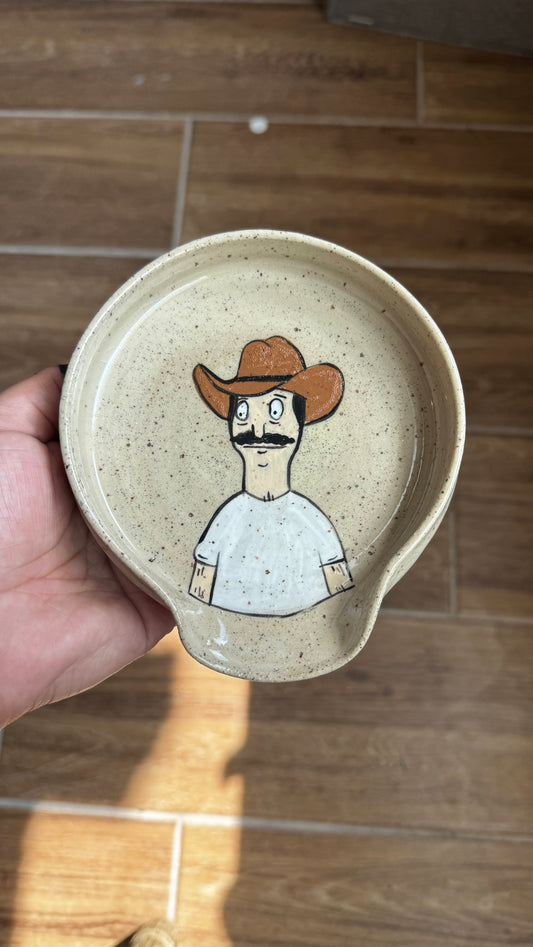 Bob Belcher spoon rest with hand-illustrated Bob in cowboy hat
