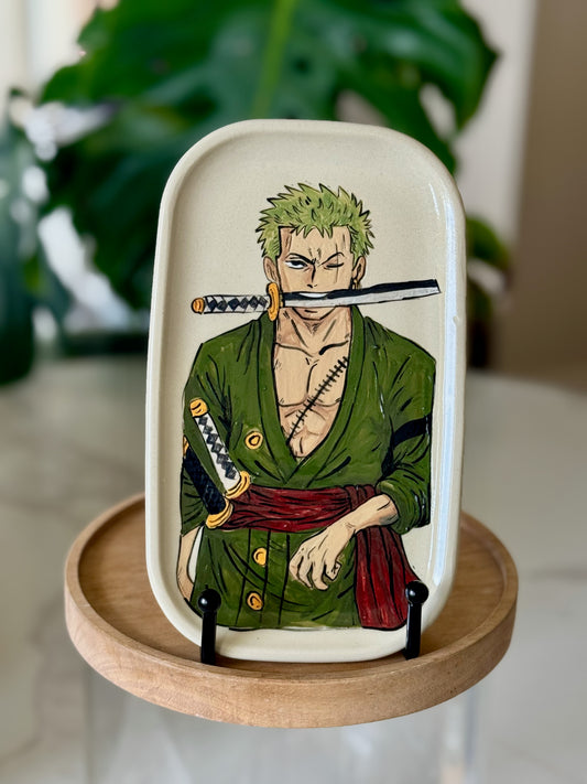 Zoro catch-all tray showing full-body illustration with sword in mouth